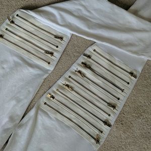 White cotton zipper legging
